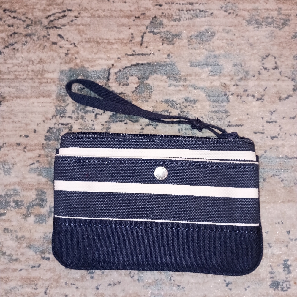 Vintage Land's End Navy White Stripe cotton wristlet Bag